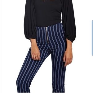 Stone row blue striped high waisted zip up pants